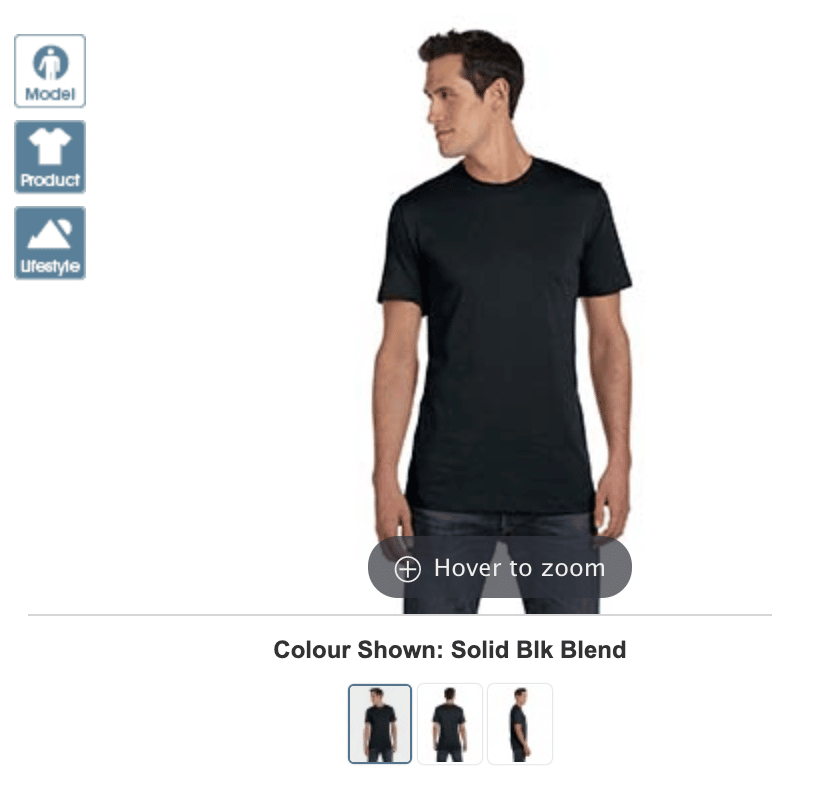 Image of a man modelling a black Bella + Canvas Unisex Heather T-shirt from Alphabroder.