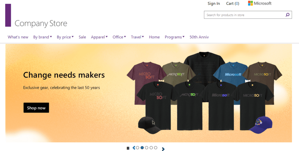 Microsoft's swag store homepage.