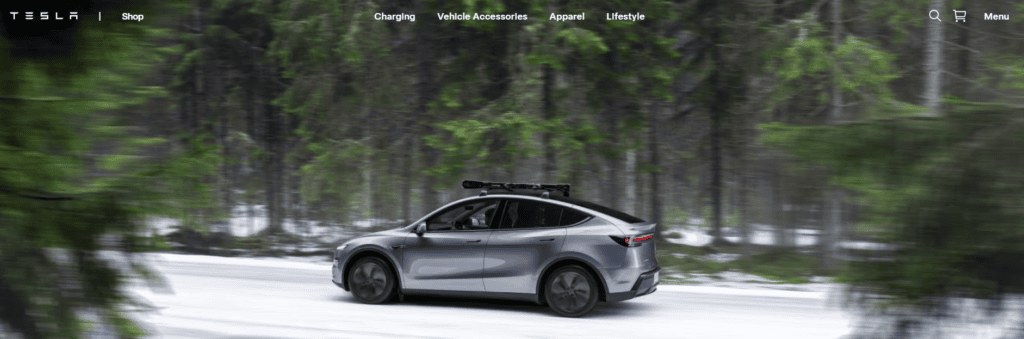 Tesla's swag store homepage.