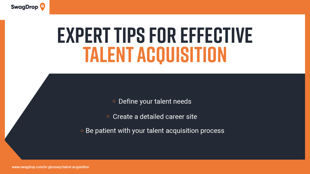 Graphic showcasing expert tips for effective talent acquisition as following headings.