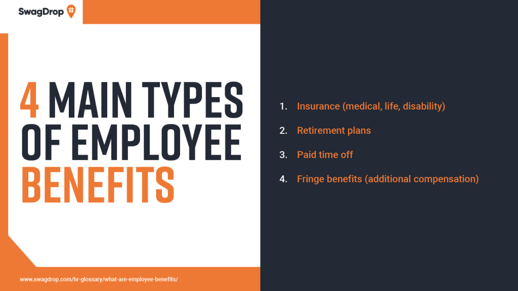 A graph listing four major groups of employee benefits.