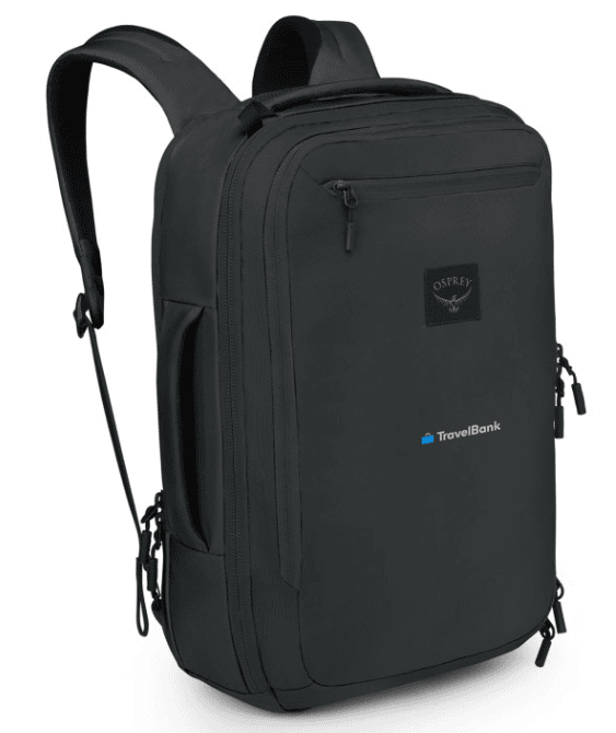 SwagDrop Osprey Aoede Briefpack, in black, including a spacious main compartment and a zippered front compartment with multiple pockets to fit all the employee's weekend getaway essentials.