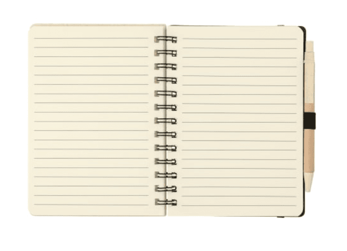 SwagDrop Wheat Straw Notebook With Pen, in cream, with a 51% wheat straw hardcover and recycled paper sheets, ideal for sustainable note-taking.