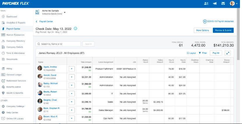 A screenshot showing Paychex's platform for payroll and HR management tools.