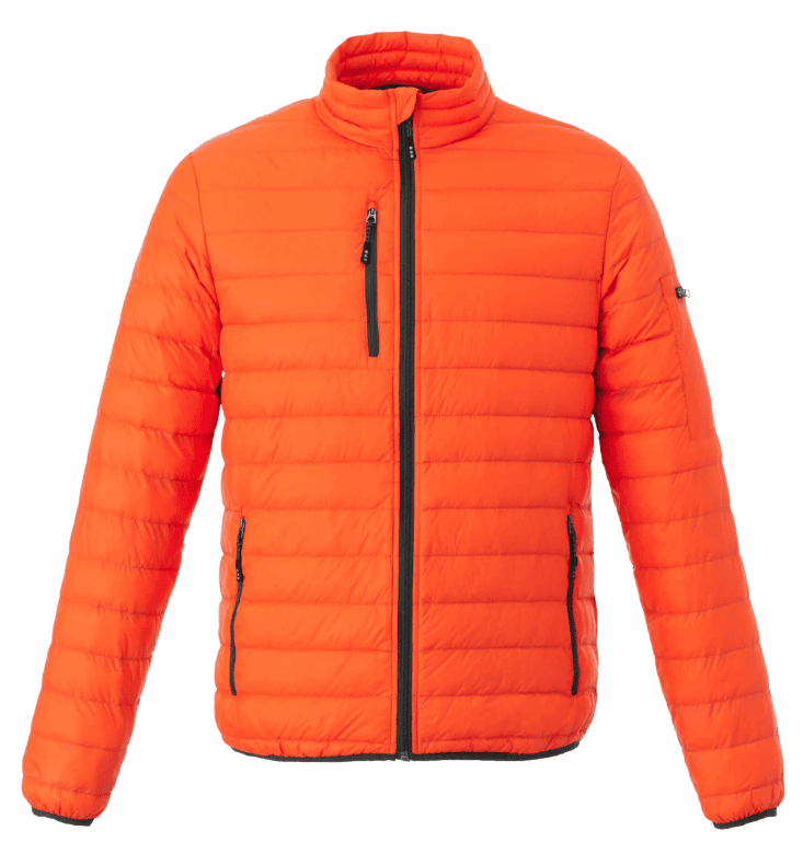 SwagDrop WHISTLER Lightweight Down Puffer Jacket, in orange, with a multi-pocket design, perfect for staying warm during outdoor activities.