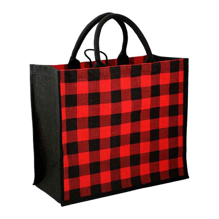 Buffalo Plaid Printed Jute Tote