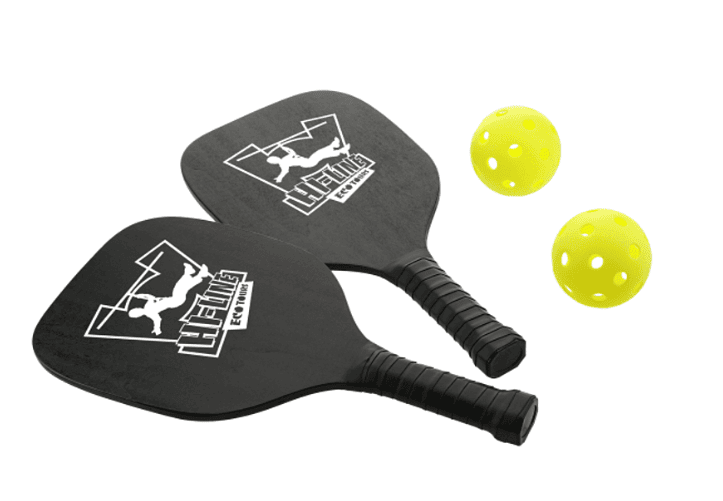 Screenshot of two pickleball paddles and balls.