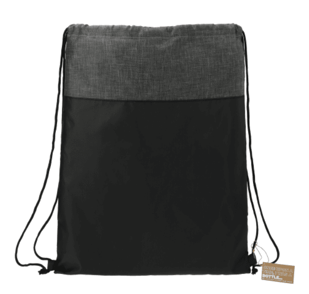 A black and grey drawstring bag.