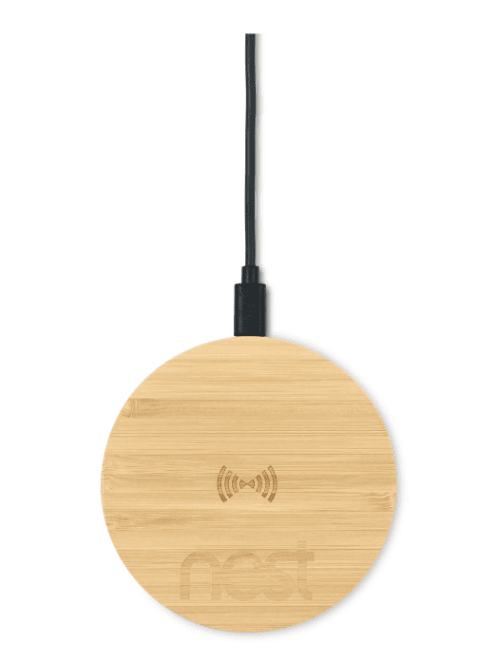 Screenshot of a round, bamboo charger.