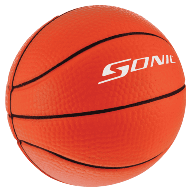 A branded basketball.