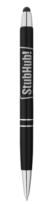 A black and silver ballpoint stylus.