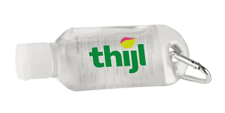 A plastic bottle with a carabiner.
