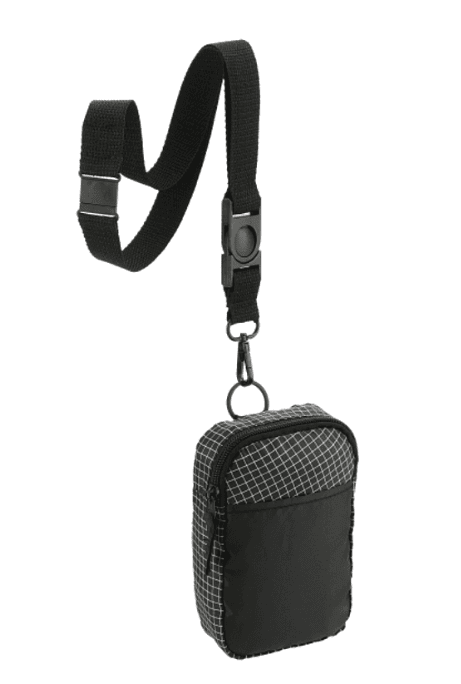A lanyard with an attached phone pouch.