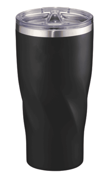 A black tumbler.