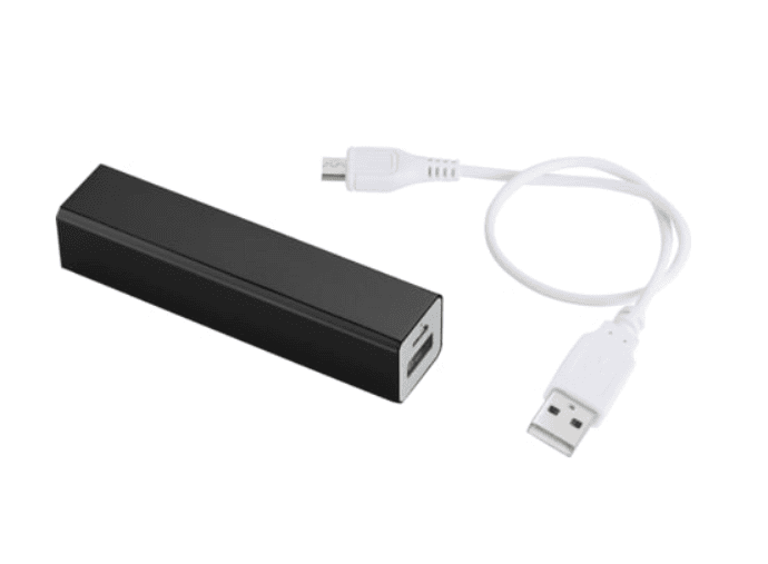 Screenshot of a black power bank and a white cable.