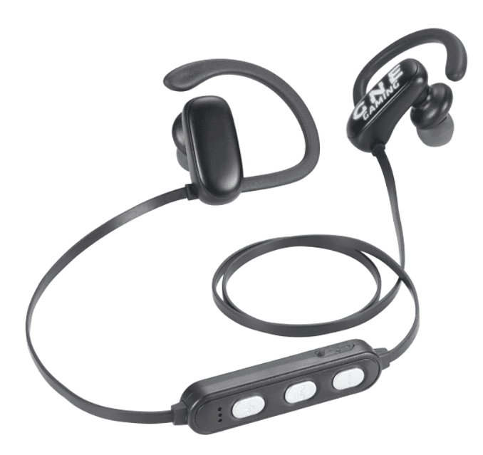 A pair of Bluetooth earbuds.