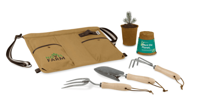 Screenshot of gardening tools, a tool belt and a plant.