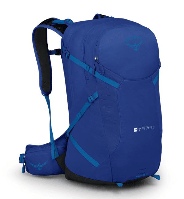 A blue mountain backpack.