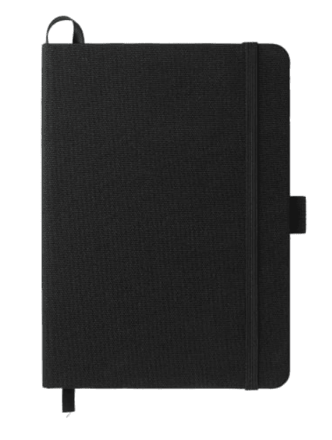A black notebook.