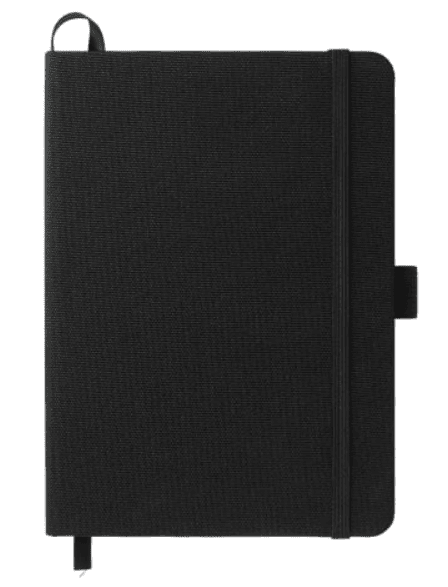 A black notebook.