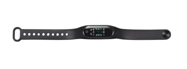 A black fitness tracker.