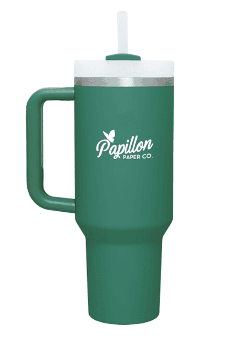 Screenshot of a green tumbler with straw.