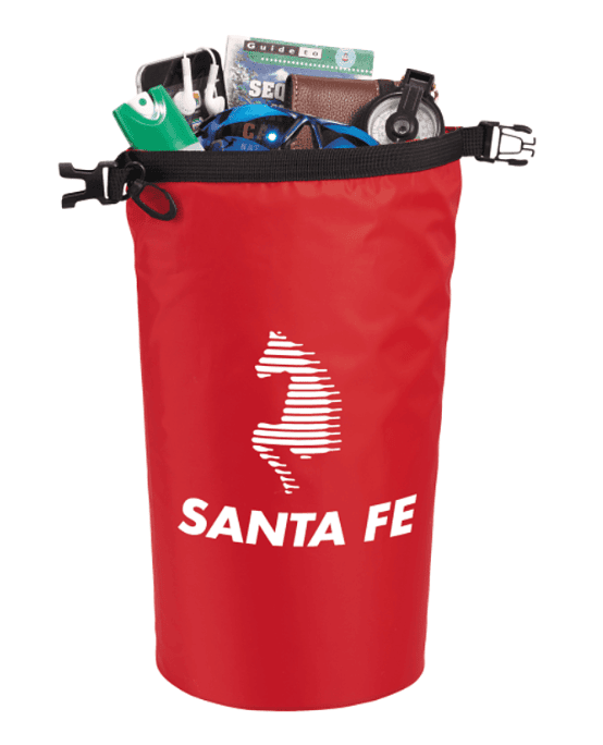 Screenshot of a red bag with essentials inside.