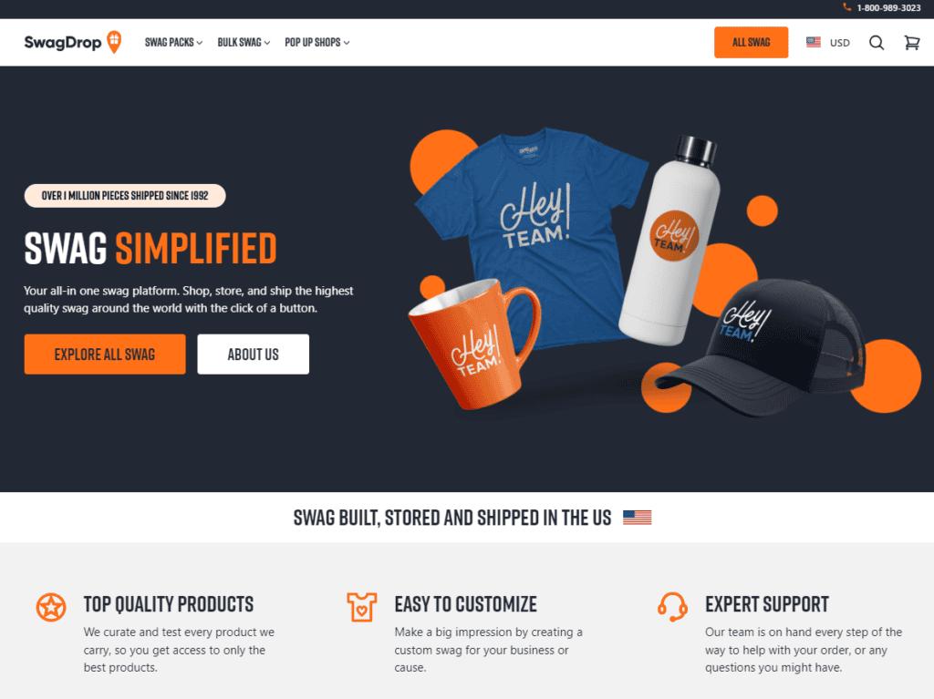 Screenshot of the SwagDrop homepage.