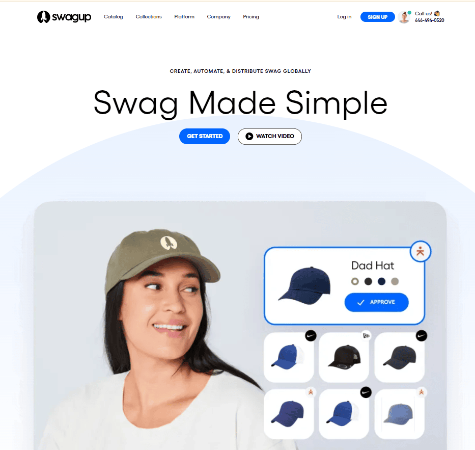Screenshot of the SwagUp homepage.
