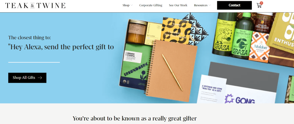Screenshot of the Teak & Twine homepage.