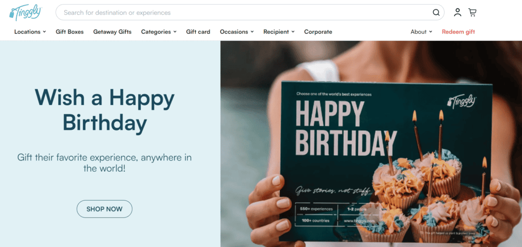 Screenshot of the Tinggly homepage.