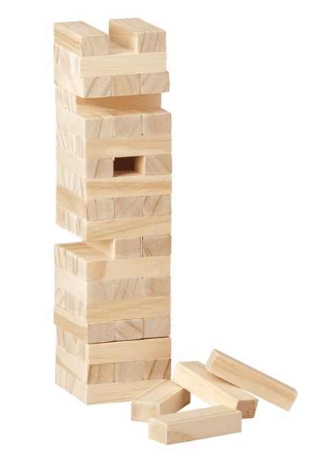 Screenshot of a tower made from wooden blocks.