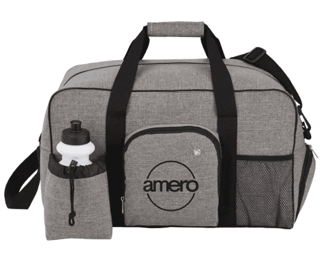 A grey duffel bag.