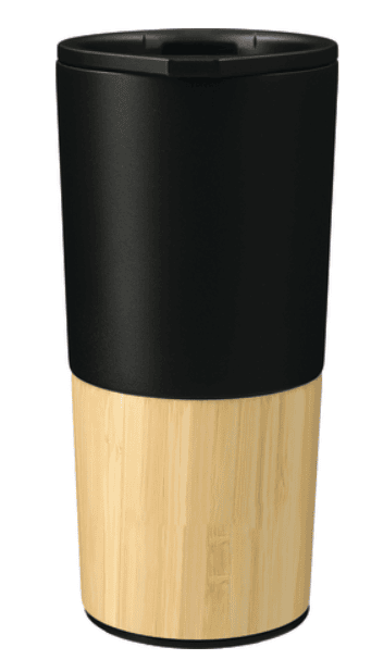 Screenshot of a black and bamboo tumbler.