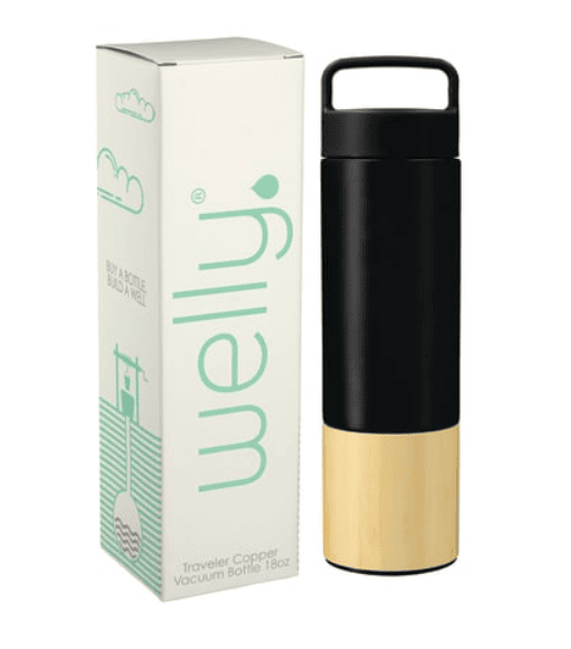 A box and an insulated water bottle.