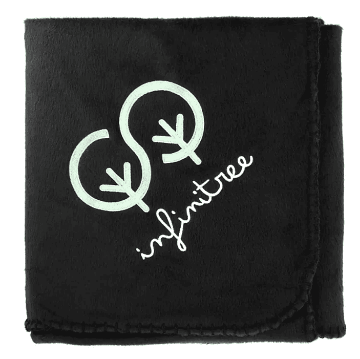 SwagDrop 100% Recycled PET Fleece Blanket with RPET Pouch in black, perfect for cozy, eco-friendly gifting.