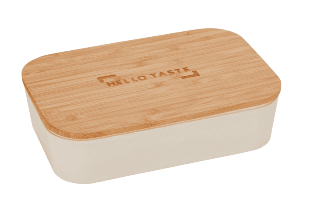 SwagDrop Bamboo Fiber Lunch Box with Cutting Board Lid that reduces the carbon footprint.
