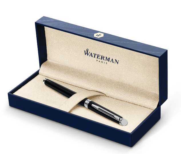SwagDrop Waterman Hemisphere Rollerball in black, in a gift box, perfect for professional writing and making a sophisticated impression.
