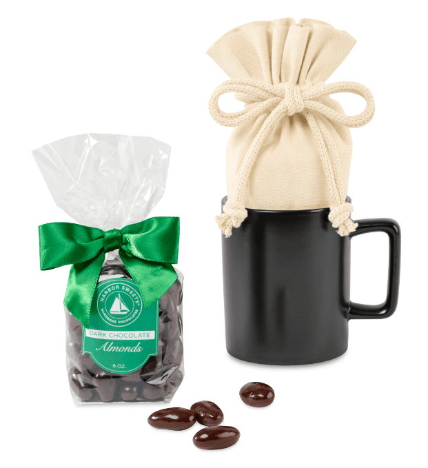 Harbor Sweets Chocolate Covered Almonds Mug Stuffer in Black