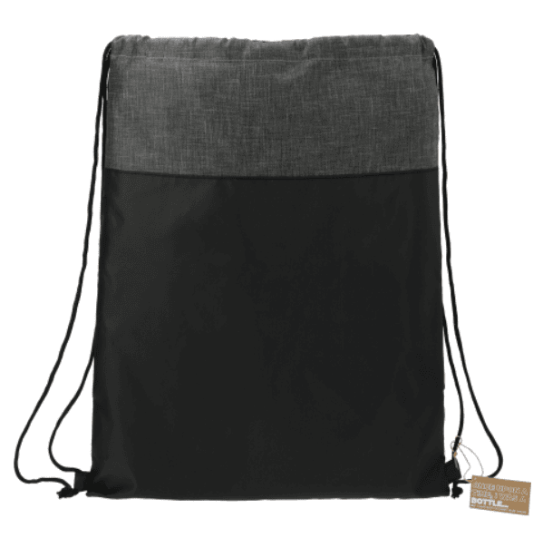 SwagDrop Ash Recycled Drawstring Bag in black, featuring lightweight, eco-friendly material made from recycled water bottles.