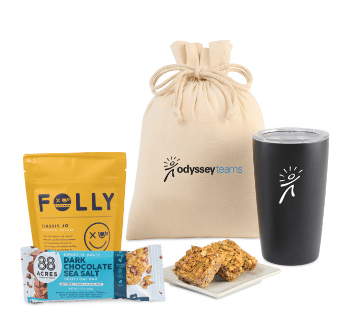 Screenshot of a bag, a tumbler, coffee and an energy bar.