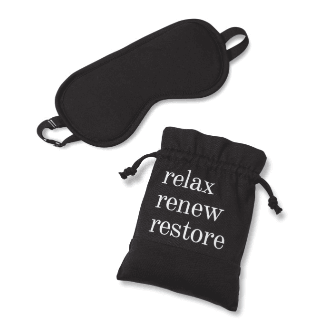 Screenshot of a black eye mask and a black pouch.