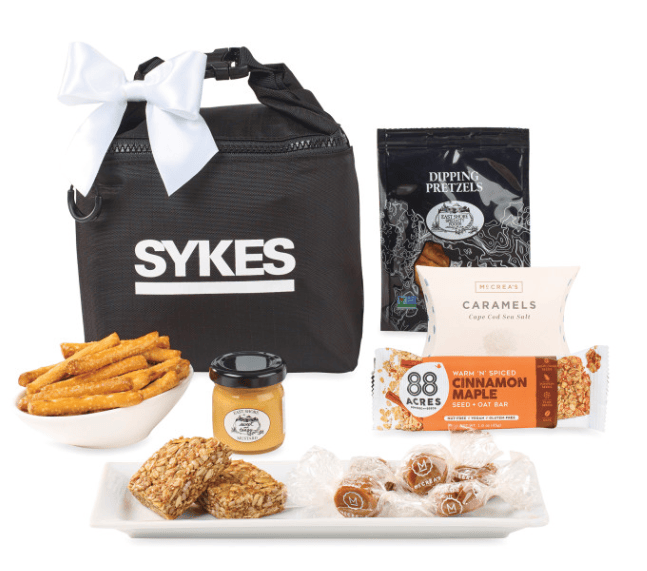 Screenshot of a black pouch and lots of snacks.