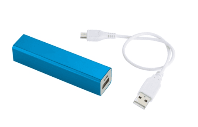 SwagDrop Jolt 2,200 mAh Power Bank in blue, providing compact, reliable charging for phones and small devices on the go.