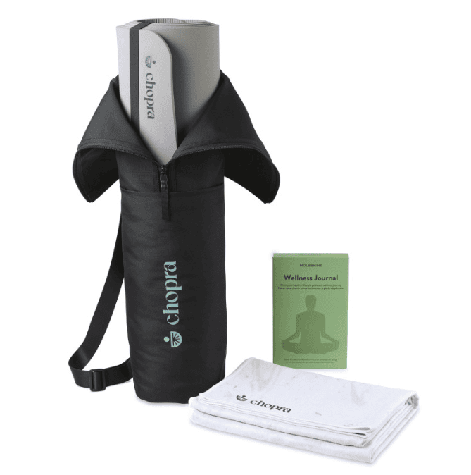 Screenshot of a yoga mat, towel and wellness journal.