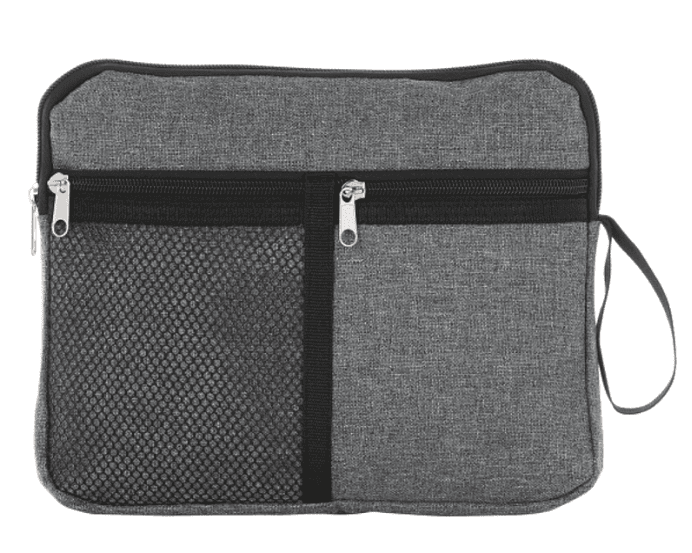 SwagDrop Multi-Purpose Travel Bag in grey, with zippered compartments, perfect for organizing toiletries and travel essentials.