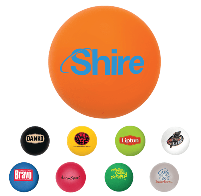 Screenshot of colorful branded stress balls.