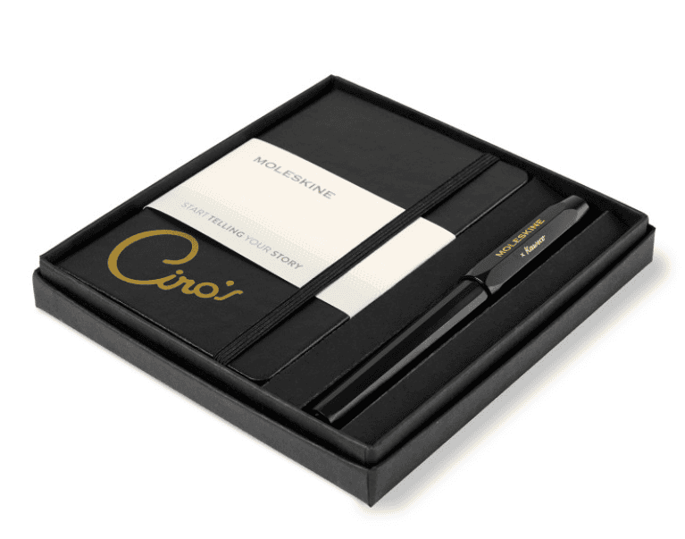 Screenshot of a black pocket notebook with pen.