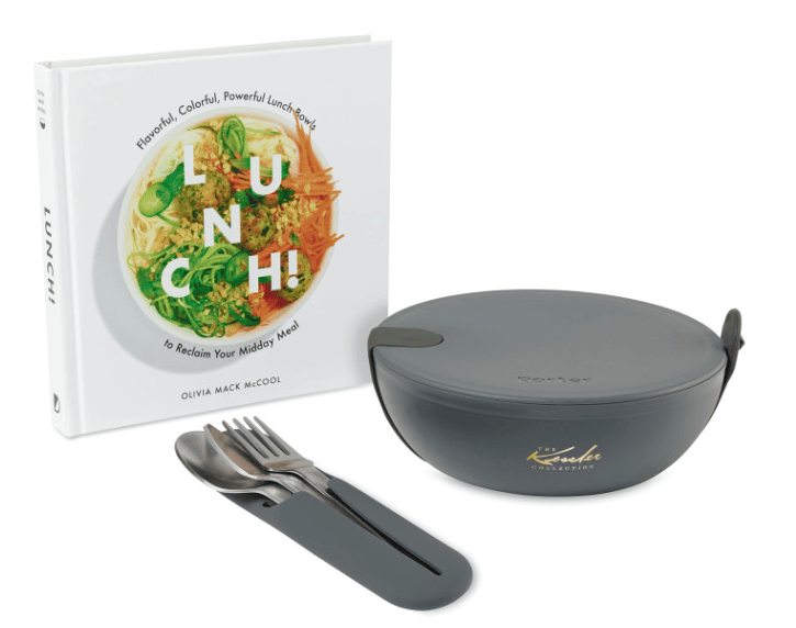 Screenshot of a book, a lunch box and silverware.