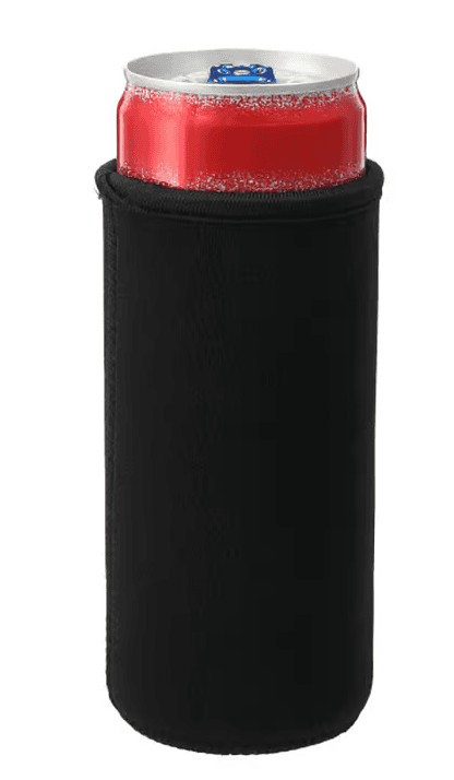 SwagDrop Slim Can Insulator in black, made from neoprene material that keeps slim cans cold and comfortable to hold.